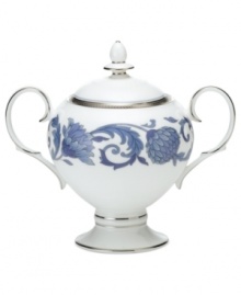 Set a tone of opulence and grace with the Sonnet in Blue sugar bowl. Patterned platinum bands and powder-blue botanicals frame traditional bone china from Noritake. Set a tone of opulence and grace with the Sonnet in Blue sugar bowl. Patterned platinum bands and powder-blue botanicals frame traditional bone china from Noritake.