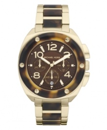 Add a preppy and chic element to your look with this tortoise watch by Michael Kors. Add a preppy and chic element to your look with this tortoise watch by Michael Kors.