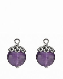 Smooth amethyst spheres with decorative silver caps add personalized style to your PANDORA french wire and hoop earrings. Smooth amethyst spheres with decorative silver caps add personalized style to your PANDORA french wire and hoop earrings.