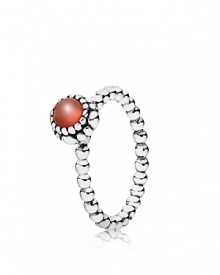This birthstone ring features a beaded silver band with a polished carnelian solitaire. Perfect worn on its own or stacked with other PANDORA pieces. This birthstone ring features a beaded silver band with a polished carnelian solitaire. Perfect worn on its own or stacked with other PANDORA pieces.