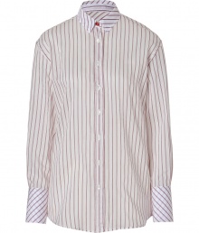 Elevate your workweek staples with this chic striped button down from Paul Smith - Small spread collar and cuffs with contrasting stripe print, all-over stripes, curved hem, relaxed silhouette -Style with cropped trousers, a blazer, and platform pumps Elevate your workweek staples with this chic striped button down from Paul Smith - Small spread collar and cuffs with contrasting stripe print, all-over stripes, curved hem, relaxed silhouette -Style with cropped trousers, a blazer, and platform pumps