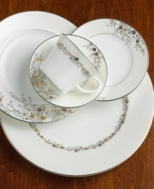 The Imperial Blossom place settings collection has a Japanese-inspired pattern that sets your table with sophistication. The dinnerware features graceful branches of a cherry tree, adorned with ethereal blossoms in silver and gold.