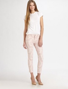 Cropped stretch-twill skinnies finished in a sophisticated toile pattern.THE FITSkinny fitRise, about 8Inseam, about 26THE DETAILSZip flyFive-pocket style98% cotton/2% LycraMachine washMade in USA of imported fabricModel shown is 5'10 (177cm) wearing US size 4. Cropped stretch-twill skinnies finished in a sophisticated toile pattern.THE FITSkinny fitRise, about 8Inseam, about 26THE DETAILSZip flyFive-pocket style98% cotton/2% LycraMachine washMade in USA of imported fabricModel shown is 5'10 (177cm) wearing US size 4.