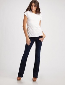 Cut for a curvy figure in soft stretch denim.THE FITFitted through fit and thigh Contoured waistband for a curvy fit Rise, about 8 Inseam, about 35 THE DETAILSZip fly Five-pocket style Signature stitching on back pockets 98% cotton/2% spandex; machine wash Made in USA of imported fabric Cut for a curvy figure in soft stretch denim.THE FITFitted through fit and thigh Contoured waistband for a curvy fit Rise, about 8 Inseam, about 35 THE DETAILSZip fly Five-pocket style Signature stitching on back pockets 98% cotton/2% spandex; machine wash Made in USA of imported fabric