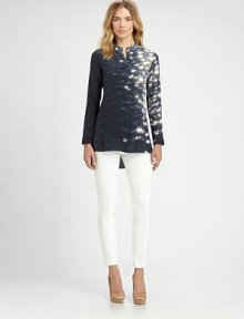 Luxurious silk in a refined, artfully tailored tunic style patterned with an innovative 'Reflecting Sun' photoprint.Band collarConcealed button frontLong sleeves with button cuffsLonger back hemAbout 25 from shoulder to hemSilkDry cleanMade in Switzerland of imported fabricModel shown is 5'10 (177cm) wearing US size 4.This style runs true to size. We recommend ordering your usual size for a standard fit. Luxurious silk in a refined, artfully tailored tunic style patterned with an innovative 'Reflecting Sun' photoprint.Band collarConcealed button frontLong sleeves with button cuffsLonger back hemAbout 25 from shoulder to hemSilkDry cleanMade in Switzerland of imported fabricModel shown is 5'10 (177cm) wearing US size 4.This style runs true to size. We recommend ordering your usual size for a standard fit.
