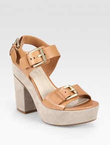 Luscious leather design with wide, adjustable buckle straps and a chunky suede heel. Suede heel, 5 (125mm)Suede platform, 1½ (40mm)Compares to a 3½ heel (90mm)Leather upperLeather lining and solePadded insoleImportedOUR FIT MODEL RECOMMENDS ordering true size. Luscious leather design with wide, adjustable buckle straps and a chunky suede heel. Suede heel, 5 (125mm)Suede platform, 1½ (40mm)Compares to a 3½ heel (90mm)Leather upperLeather lining and solePadded insoleImportedOUR FIT MODEL RECOMMENDS ordering true size.