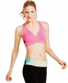 Ideology's athletic bra features molded cups and racerback styling for the support you need, plus a pop of bright color for sporty style! Ideology's athletic bra features molded cups and racerback styling for the support you need, plus a pop of bright color for sporty style!