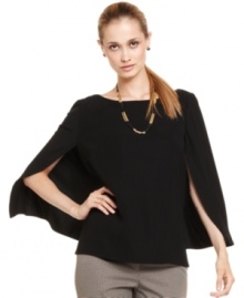 Be the trendsetter in your office with Nine West's flowing crepe top. It's part blouse, part cape -- and all chic! Be the trendsetter in your office with Nine West's flowing crepe top. It's part blouse, part cape -- and all chic!