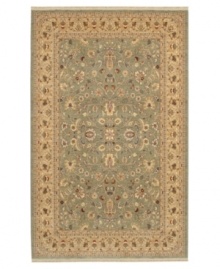 Designed with meticulously placed nuances of color and intricate floral imagery, this relaxed traditional rug recreates the stunning visual texture of the finest Indian Peshawar rugs. Crafted with luxuriously soft New Zealand wool, the Tiana features a cool, olive-tone ground, speckled with accentuating beiges and burnt reds. Designed with meticulously placed nuances of color and intricate floral imagery, this relaxed traditional rug recreates the stunning visual texture of the finest Indian Peshawar rugs. Crafted with luxuriously soft New Zealand wool, the Tiana features a cool, olive-tone ground, speckled with accentuating beiges and burnt reds.