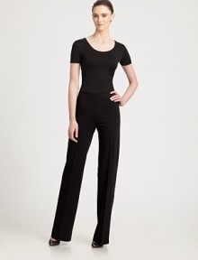 The perfect layering piece, in slim-fitting stretch jersey.ScoopneckShort sleeves95% viscose/5% elastaneDry cleanMade in Italy of imported fabricModel shown is 5'11 (180cm) wearing US size 4. The perfect layering piece, in slim-fitting stretch jersey.ScoopneckShort sleeves95% viscose/5% elastaneDry cleanMade in Italy of imported fabricModel shown is 5'11 (180cm) wearing US size 4.