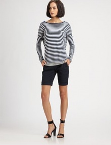 Fine stripes add just the right graphic touch to this soft and slouchy jersey pullover.BoatneckDropped shouldersChest pocketPullover styleAbout 25 from shoulder to hem94% rayon/6% nylonDry cleanImportedModel shown is 5'10 (177cm) wearing US size Small. Fine stripes add just the right graphic touch to this soft and slouchy jersey pullover.BoatneckDropped shouldersChest pocketPullover styleAbout 25 from shoulder to hem94% rayon/6% nylonDry cleanImportedModel shown is 5'10 (177cm) wearing US size Small.