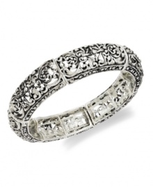 An antique-inspired look ideal for the everyday. This silver tone filagree bracelet by Style&co. features an intricate all-over design and seamless stretch fit. An antique-inspired look ideal for the everyday. This silver tone filagree bracelet by Style&co. features an intricate all-over design and seamless stretch fit.