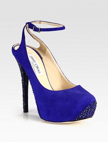For a touch of Hollywood glamour, try this suede platform silhouette with glittery Swarovski crystals and an adjustable ankle strap. Swarovski crystal-coated heel, 5¼ (130mm)Hidden platform, 1½ (40mm)Compares to a 3¾ heel (95mm)Suede upper accented with Swarovski crystalsAdjustable ankle strapLeather liningLeather sole with Swarovski crystalsPadded insoleMade in Italy For a touch of Hollywood glamour, try this suede platform silhouette with glittery Swarovski crystals and an adjustable ankle strap. Swarovski crystal-coated heel, 5¼ (130mm)Hidden platform, 1½ (40mm)Compares to a 3¾ heel (95mm)Suede upper accented with Swarovski crystalsAdjustable ankle strapLeather liningLeather sole with Swarovski crystalsPadded insoleMade in Italy