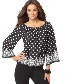 Sunny Leigh mixes polka dots and lovely lace for a peasant top with a fresh perspective! Sunny Leigh mixes polka dots and lovely lace for a peasant top with a fresh perspective!