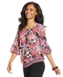 A tropical floral print creates a lush look on Style&co.'s chic peasant top. Lightweight fabric makes it a must-have for summer. A tropical floral print creates a lush look on Style&co.'s chic peasant top. Lightweight fabric makes it a must-have for summer.