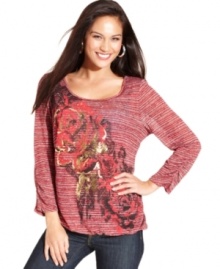 A rose is a rose...unless it decorates the front of Style&co.'s enchanting top! Fused sequins and metallic accents give it a healthy dose of glamour! A rose is a rose...unless it decorates the front of Style&co.'s enchanting top! Fused sequins and metallic accents give it a healthy dose of glamour!
