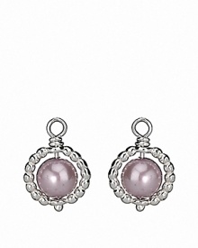 Sterling silver beaded hoops house lustrous freshwater rose pearls. Add these classically chic charms to your PANDORA french wire or hoop earrings for understated elegance. Sterling silver beaded hoops house lustrous freshwater rose pearls. Add these classically chic charms to your PANDORA french wire or hoop earrings for understated elegance.
