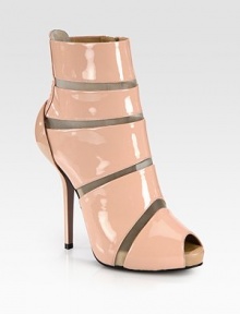Bands of glossy patent leather and semi-sheer mesh combine in this peep toe design with a hidden platform and slender heel. Self-covered heel, 4½ (115mm)Hidden platform, ½ (15mm)Compares to a 4 heel (100mm)Patent leather and mesh upperPeep toeSide zipLeather lining and solePadded insoleMade in Italy Bands of glossy patent leather and semi-sheer mesh combine in this peep toe design with a hidden platform and slender heel. Self-covered heel, 4½ (115mm)Hidden platform, ½ (15mm)Compares to a 4 heel (100mm)Patent leather and mesh upperPeep toeSide zipLeather lining and solePadded insoleMade in Italy