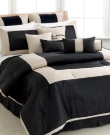 In a chic black and ivory palette, the Park Avenue comforter set offers a simple, but elite look for your bedroom. Smart solids are pieced together in different forms and decorative pillows draw in subtle designs and embellishments for just a hint of extra style.