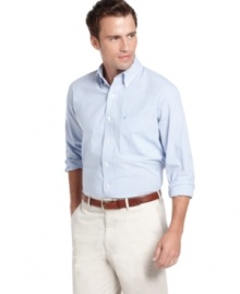 Complement your classic buttoned-up look with a striped woven shirt from Izod to create a cool, casual preppy look.