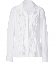 Luxurious blouse made ..of fine, white cotton stretch - Wonderful feminine cut, beautifully tailored, with a covered button placket - Small collar and long sleeves - New and crazy stylish: glam crushed draping - A modern classic and a fashion statement, always ready for wear - Particularly comfortable thanks a small spandex content - Your favorite basic for the office, leisure and evenings, works with a pantsuit, chic skirt, jeans Luxurious blouse made ..of fine, white cotton stretch - Wonderful feminine cut, beautifully tailored, with a covered button placket - Small collar and long sleeves - New and crazy stylish: glam crushed draping - A modern classic and a fashion statement, always ready for wear - Particularly comfortable thanks a small spandex content - Your favorite basic for the office, leisure and evenings, works with a pantsuit, chic skirt, jeans