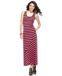 Gear up for the sun in this maxi dress from Planet Gold -- and rock striking stripes this season for a bold habit you'll never want to break! Gear up for the sun in this maxi dress from Planet Gold -- and rock striking stripes this season for a bold habit you'll never want to break!