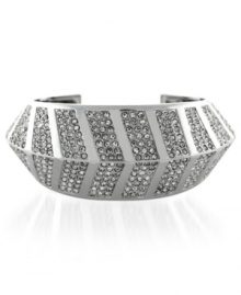 Show your daring side with this bracelet from Vince Camuto. Crafted from silver-tone mixed metal, the chevron-styled cuff glistens with crystal pave accents for an elegant touch. Approximate length: 6 inches. Show your daring side with this bracelet from Vince Camuto. Crafted from silver-tone mixed metal, the chevron-styled cuff glistens with crystal pave accents for an elegant touch. Approximate length: 6 inches.