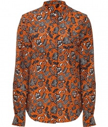 A sixties-inspired aesthetic informs this ultra-chic printed button down from Marc by Marc Jacobs - Stand collar, long sleeves, front button placket, slightly asymmetric curved hem, all-over print - Pair with cropped trousers, slim jeans, or a pencil skirt A sixties-inspired aesthetic informs this ultra-chic printed button down from Marc by Marc Jacobs - Stand collar, long sleeves, front button placket, slightly asymmetric curved hem, all-over print - Pair with cropped trousers, slim jeans, or a pencil skirt