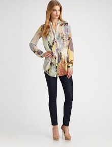 Supple silk printed with an ethereal, painterly abstract pattern.Band collarButton frontPintucksLong sleeves with button cuffsTiered body with delicate gathersAbout 27½ from shoulder to hemSilkDry cleanMade in Italy of imported fabricModel shown is 5'9½ (176 cm) wearing US size 4. Supple silk printed with an ethereal, painterly abstract pattern.Band collarButton frontPintucksLong sleeves with button cuffsTiered body with delicate gathersAbout 27½ from shoulder to hemSilkDry cleanMade in Italy of imported fabricModel shown is 5'9½ (176 cm) wearing US size 4.