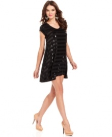 Allover sequin stripes add high shine to this RACHEL Rachel Roy dress for chic LBD style! Allover sequin stripes add high shine to this RACHEL Rachel Roy dress for chic LBD style!