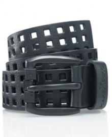 Toss aside the boring belts and try your luck on an edgier accessory with Mark Ecko's perforated leather belt finished with miniature dice at the buckle. Toss aside the boring belts and try your luck on an edgier accessory with Mark Ecko's perforated leather belt finished with miniature dice at the buckle.