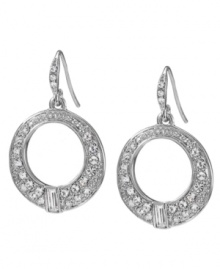 Let bold style in! Carolee's dramatic doorknocker earrings combine the classic circle shape with glistening glass stone accents. Crafted in silver tone mixed metal. Approximate drop: 1-1/4 inches. Let bold style in! Carolee's dramatic doorknocker earrings combine the classic circle shape with glistening glass stone accents. Crafted in silver tone mixed metal. Approximate drop: 1-1/4 inches.