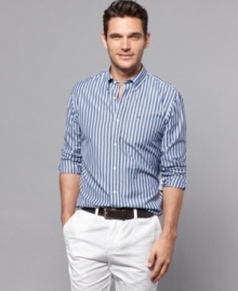 Fine lines. this striped shirt from Tommy Hilfiger is a no-brainer with casual chinos.