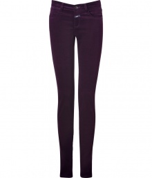 Embrace the seasons go-to fabric with these ultra-chic, dark purple velvet pants from Closed - Classic five-pocket style in a low rise, curve-hugging cut - Belt loops and button closure - A dynamite, polished alternative to jeans ideal for work or weekend - Pair with button downs and ankle booties pullovers and ballet flats or dressier tops and platform pumps