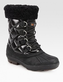 Lined with plush shearling, this lace-up essential combines quilted canvas and rich suede for a textured look. Shaft, 8Leg circumference, 11Coated canvas and suede upper with shearling trimSide zipShearling liningRubber trek solePadded insoleImported Lined with plush shearling, this lace-up essential combines quilted canvas and rich suede for a textured look. Shaft, 8Leg circumference, 11Coated canvas and suede upper with shearling trimSide zipShearling liningRubber trek solePadded insoleImported