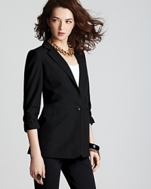 A clean cut and impeccable tailoring lend pure polish to this MICHAEL Michael Kors jacket. Roughen up the sleek silhouette with a graphic tank and colored denim. A clean cut and impeccable tailoring lend pure polish to this MICHAEL Michael Kors jacket. Roughen up the sleek silhouette with a graphic tank and colored denim.