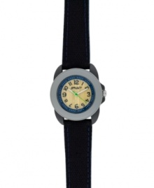 Warm, unpolished bamboo warms up this midnight black and eco-friendly watch by Sprout. Black organic cotton strap with blue stitching and round black corn resin case. Slate gray corn resin bezel. Natural bamboo dial with midnight blue corn resin inner ring features black printed numerals, minute track, green sweeping second hand and logo. Quartz movement. Limited lifetime warranty. Warm, unpolished bamboo warms up this midnight black and eco-friendly watch by Sprout. Black organic cotton strap with blue stitching and round black corn resin case. Slate gray corn resin bezel. Natural bamboo dial with midnight blue corn resin inner ring features black printed numerals, minute track, green sweeping second hand and logo. Quartz movement. Limited lifetime warranty.