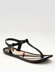 Classic check pattern covers the footbed of this rubber thong.Adjustable ankle strap Rubber sole Made in ItalyOUR FIT MODEL RECOMMENDS ordering one half size up as this style runs small. Classic check pattern covers the footbed of this rubber thong.Adjustable ankle strap Rubber sole Made in ItalyOUR FIT MODEL RECOMMENDS ordering one half size up as this style runs small.
