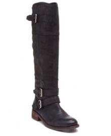 DV by Dolce Vita's Tyson riding boots are taller and edgier than most, with several buckled straps at the ankle and around the top of the shaft. DV by Dolce Vita's Tyson riding boots are taller and edgier than most, with several buckled straps at the ankle and around the top of the shaft.