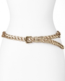 Lauren Ralph Lauren makes a definitive waistline statement with this braided leather belt, accented by an understated gold buckle. Lauren Ralph Lauren makes a definitive waistline statement with this braided leather belt, accented by an understated gold buckle.