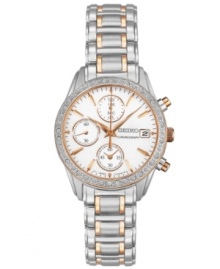 A blend of rose-gold and crystal shimmer make this chronograph watch from Seiko a stunning sight to behold.