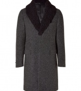 With a classic cut and sophisticated styling, this Ermanno Scervino coat injects urbane-cool into any look - Large textured knit collar, long sleeves, concealed front placket, flap pockets, thigh-length, back vent - Style with slim trousers, a patterned button down, and suede ankle boots