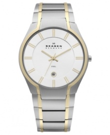 A functional timepiece from Skagen Denmark made stylish with golden accents. A functional timepiece from Skagen Denmark made stylish with golden accents.