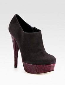 Strut-worthy suede design featuring a crocodile-embossed leather heel and platform. Crocodile-print leather heel, 5¾ (145mm)Crocodile-print leather platform, 1½ (40mm)Compares to a 4¼ heel (110mm)Suede upperSide zipLeather lining and solePadded insoleImported Strut-worthy suede design featuring a crocodile-embossed leather heel and platform. Crocodile-print leather heel, 5¾ (145mm)Crocodile-print leather platform, 1½ (40mm)Compares to a 4¼ heel (110mm)Suede upperSide zipLeather lining and solePadded insoleImported