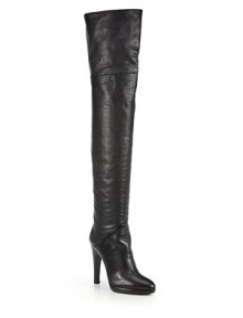 THE LOOKAlmond toeFold-over cuffOver-the-knee pull-on stylePlush rabbit fur liningPadded insoleStacked heel 5 (125mm)Stacked platform, ½ (15mm)Compares to a 4½ heel (115mm)Shaft, 24Leg circumference, 18THE MATERIALLeather upperLeather lining and soleORIGINMade in Italy
