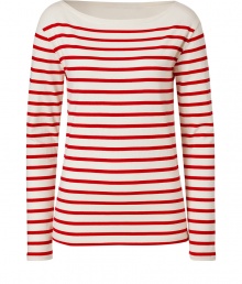 Classic and chic with its oatmeal and red striping, Ralph Laurens wide neck tee is destined to be your favorite casual go-to - Wide neckline, long sleeves - Loosely fitted - Wear with skinnies and bright ballerinas Classic and chic with its oatmeal and red striping, Ralph Laurens wide neck tee is destined to be your favorite casual go-to - Wide neckline, long sleeves - Loosely fitted - Wear with skinnies and bright ballerinas