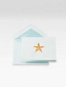 A shimmering starfish adorns this set of 15 cotton notecards. Tranquil, aqua-lined envelopes complete the beautiful beach theme. Set of 15 notecardsPerfect gift idea3.8W X 5.3HMade in USA A shimmering starfish adorns this set of 15 cotton notecards. Tranquil, aqua-lined envelopes complete the beautiful beach theme. Set of 15 notecardsPerfect gift idea3.8W X 5.3HMade in USA