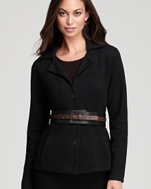 Whittle your waistline in a leather Eileen Fisher belt touting chic color blocking for a curve-contouring finish. Whittle your waistline in a leather Eileen Fisher belt touting chic color blocking for a curve-contouring finish.