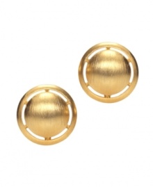 Brush up your look with cute button studs. Monet earrings feature a unique circular design in brushed gold tone mixed metal. Approximate diameter: 3/4 inch. Brush up your look with cute button studs. Monet earrings feature a unique circular design in brushed gold tone mixed metal. Approximate diameter: 3/4 inch.