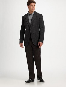 Subtle dot print pattern adds texture and definition to this finely crafted, straight-fitting trouser.Flat-front styleSide slash, back welt pocketsInseam, about 31MicrofiberDry cleanImported Subtle dot print pattern adds texture and definition to this finely crafted, straight-fitting trouser.Flat-front styleSide slash, back welt pocketsInseam, about 31MicrofiberDry cleanImported